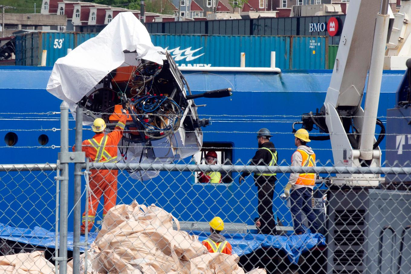 Bärjade vrakdelar av ubåten Titan som imploderade på väg ner mot Titanics vrak. Arkivbild Foto: Paul Daly/Canadian press via AP/TT