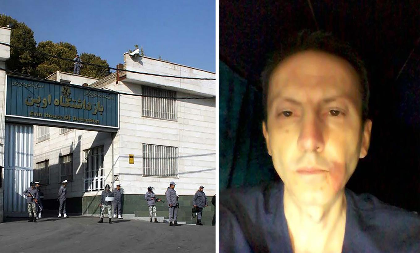 Montage av exteriör av fängelset Evin och porträtt på den svensk-iranske forskaren Ahmadreza Djalali. Foto: Ehsan Iran/privat