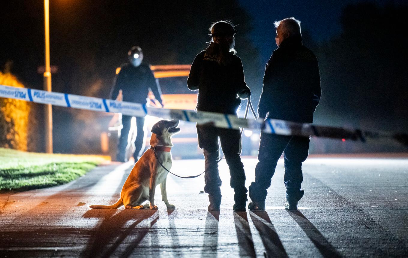 Polis vid brottsplatsen i Skurup. Arkivbild. Foto: Johan Nilsson/TT