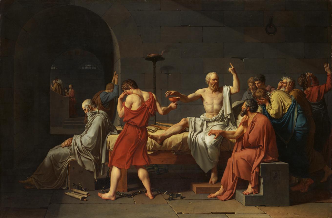 ”Sokrates död” av Jacques-Louis David från 1787. Ett mästerverk som också väcker tankar om sanning. Foto: Public Domain