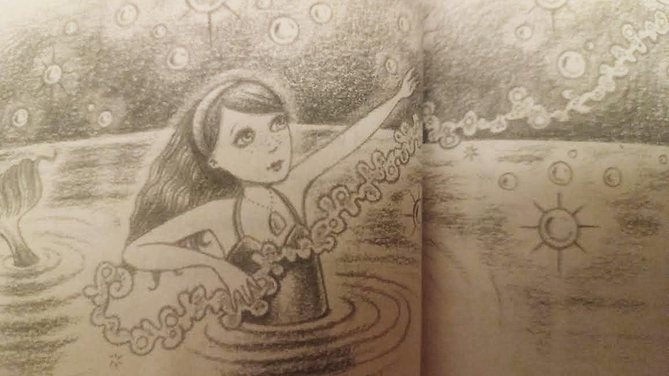 Under ytan visar det sig finnas en magisk värld. Bild ur den andra boken i serien: ”Ett havsäventyr”. Foto: Maria Pearson