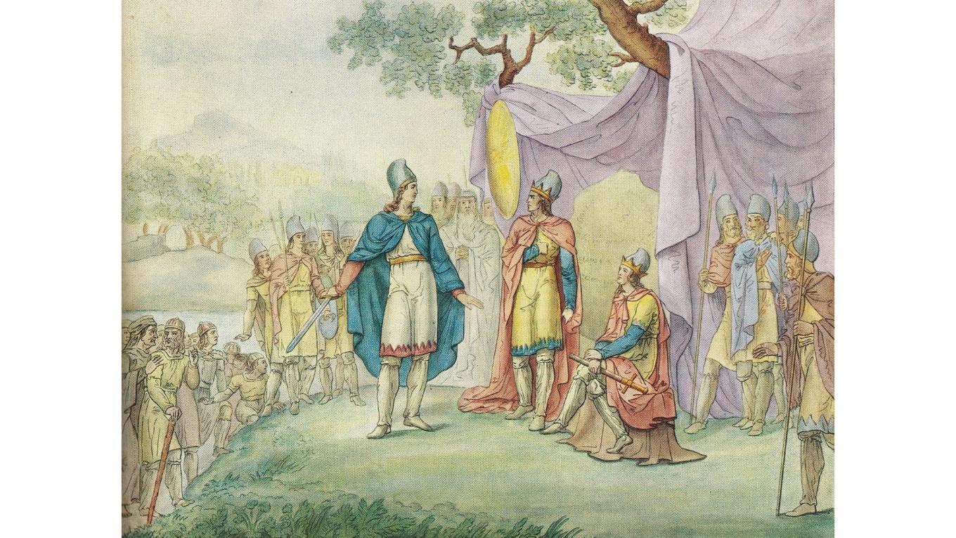 Illustration ur tredje upplagan från 1827: fjärde dikten, som skildrar Frithiofs frieri till Ingeborg. Foto: Public Domain