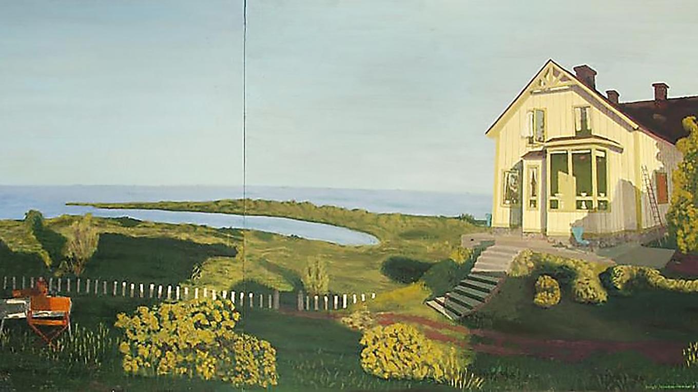 ”Fraktskepp”, målning av Bengt Jahnsson-Wennberg, olja på pannå, 125 x 280 cm. Foto: Landstinget Västernorrland