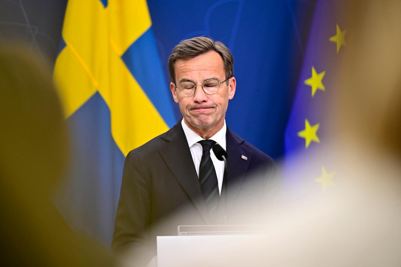 Statsminister Ulf Kristersson pressar nu EU att agera mot Israel. Men vändningen har skakat om både Moderaterna och KD – och fått SD att reagera negativt. Foto: Magnus Lejhall/TT