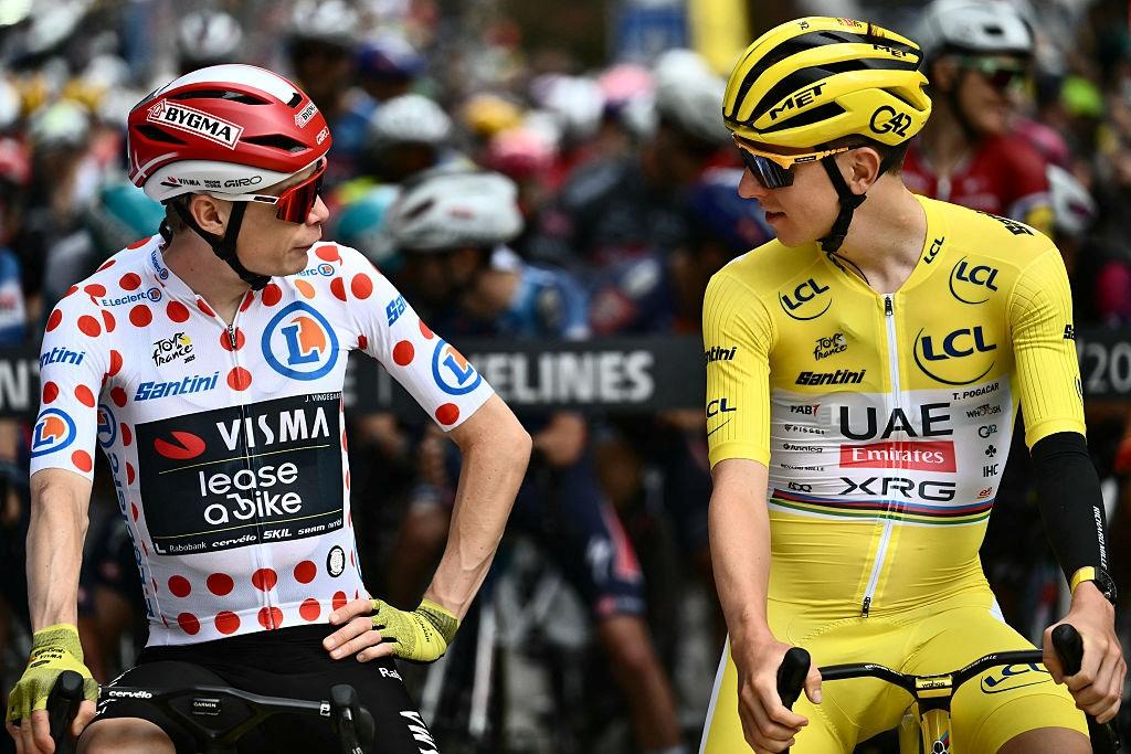 Duon som stod i en klass för sig under årets Tour. Till slut var Jonas Vingegaard dryga fyra minuter efter Tadej Pogacar. Vilket inte är mycket sett till sträckan som har cyklats: 338,8 mil. Foto: Marco Bertorello AFP via Getty Images