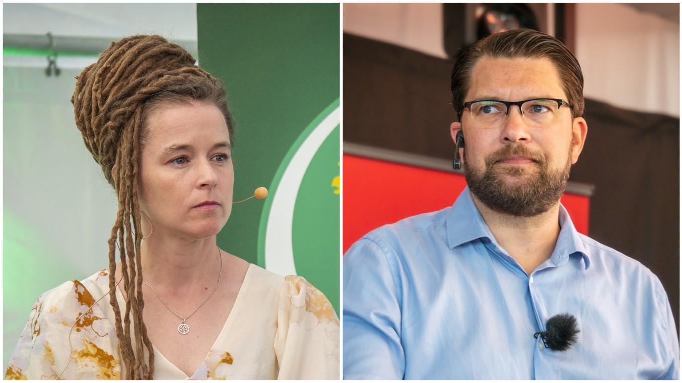 Det ena språkröret för Miljöpartiet, Amanda Lind, och Sverigedemokraternas ledare, Jimmie Åkesson. Foto: Bilbo Lantto