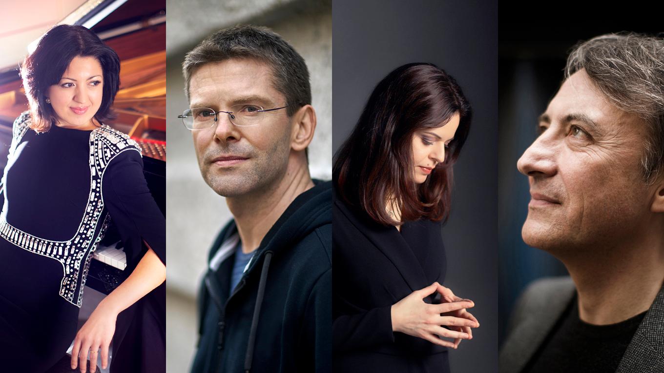 Pianisten Alexandra Dariescu, den svenske kompositören Albert Schnelzer och pianisterna Zlata Chochieva och Jean-Efflam Bavouzet deltar på Helsingborgs pianofestival.   Foto: Pianofestivalen Helsingborg