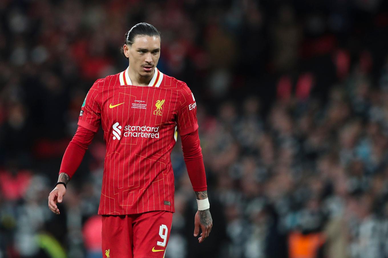 Darwin Nuñez är färdigspelad i Liverpool och Premier League för den här gången. Arkivbild. Foto: Scott Heppell/AP/TT