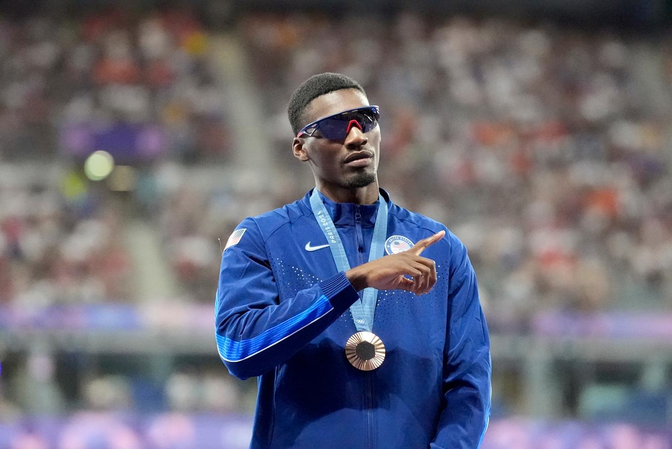 Fred Kerley tog brons på 100 meter vid OS i Paris förra året. Arkivbild. Foto: Matthias Schrader/AP/TT