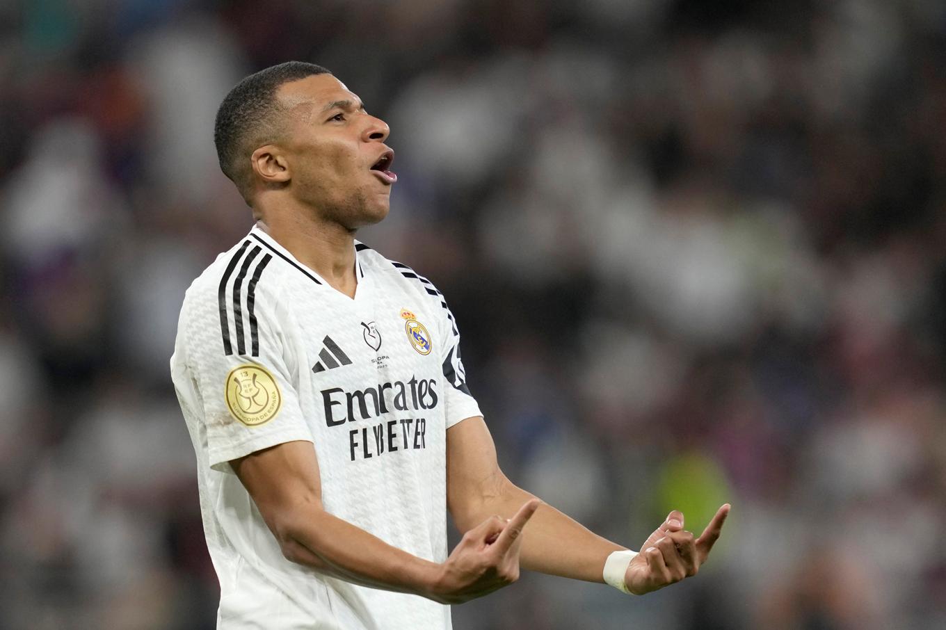 Real Madrids Kylian Mbappe. Real gillar inte förslaget att ärkrerivalen Barcelona ska spela en ligamatch i Miami. Foto: Altaf Qadri/AP/TT