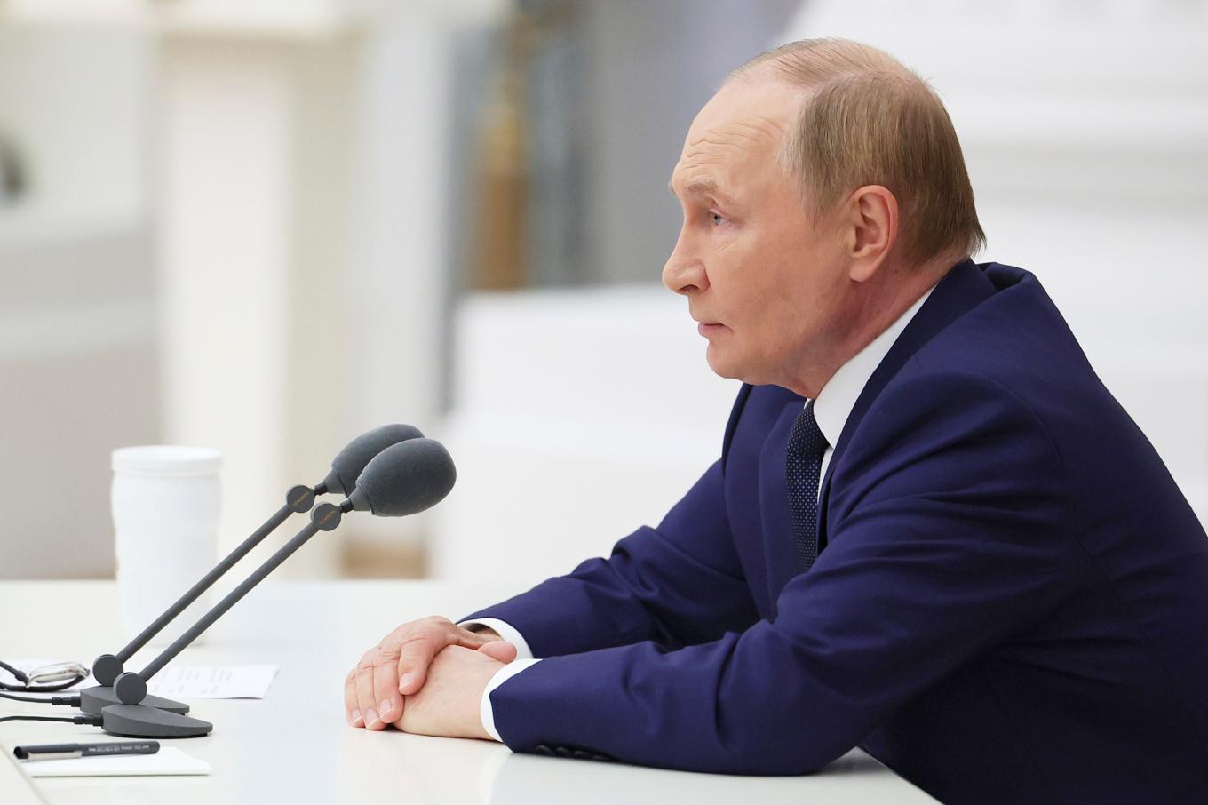 Vladimir Putin på torsdagens möte. Foto: Vjatjeslav Prokofjev, Sputnik, pool via AP/TT