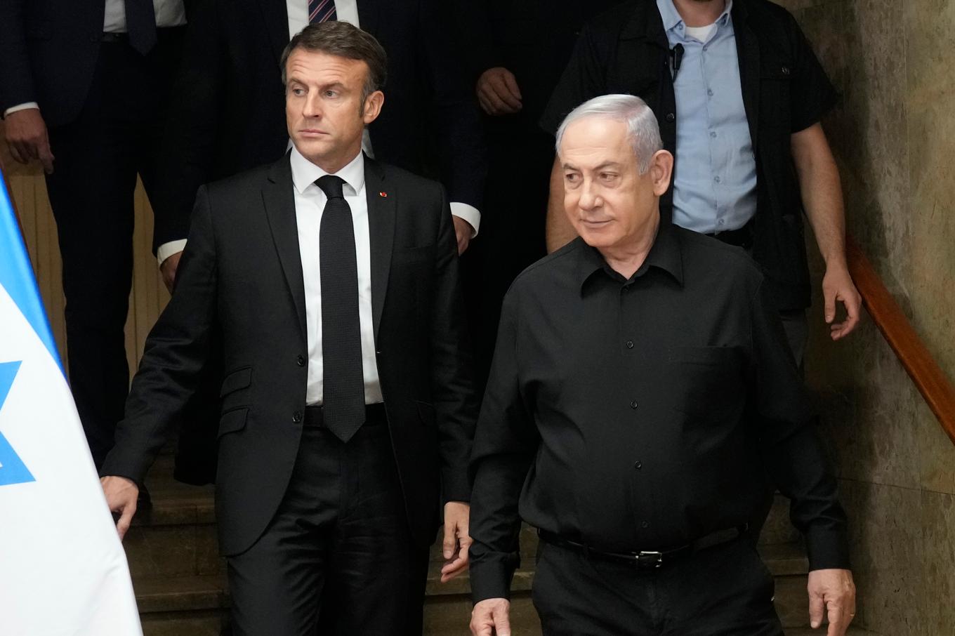 Emmanuel macron och Benjamin Netanyahu – inte bästa vänner. Arkivbild. Foto: Christophe Ena/AP/TT