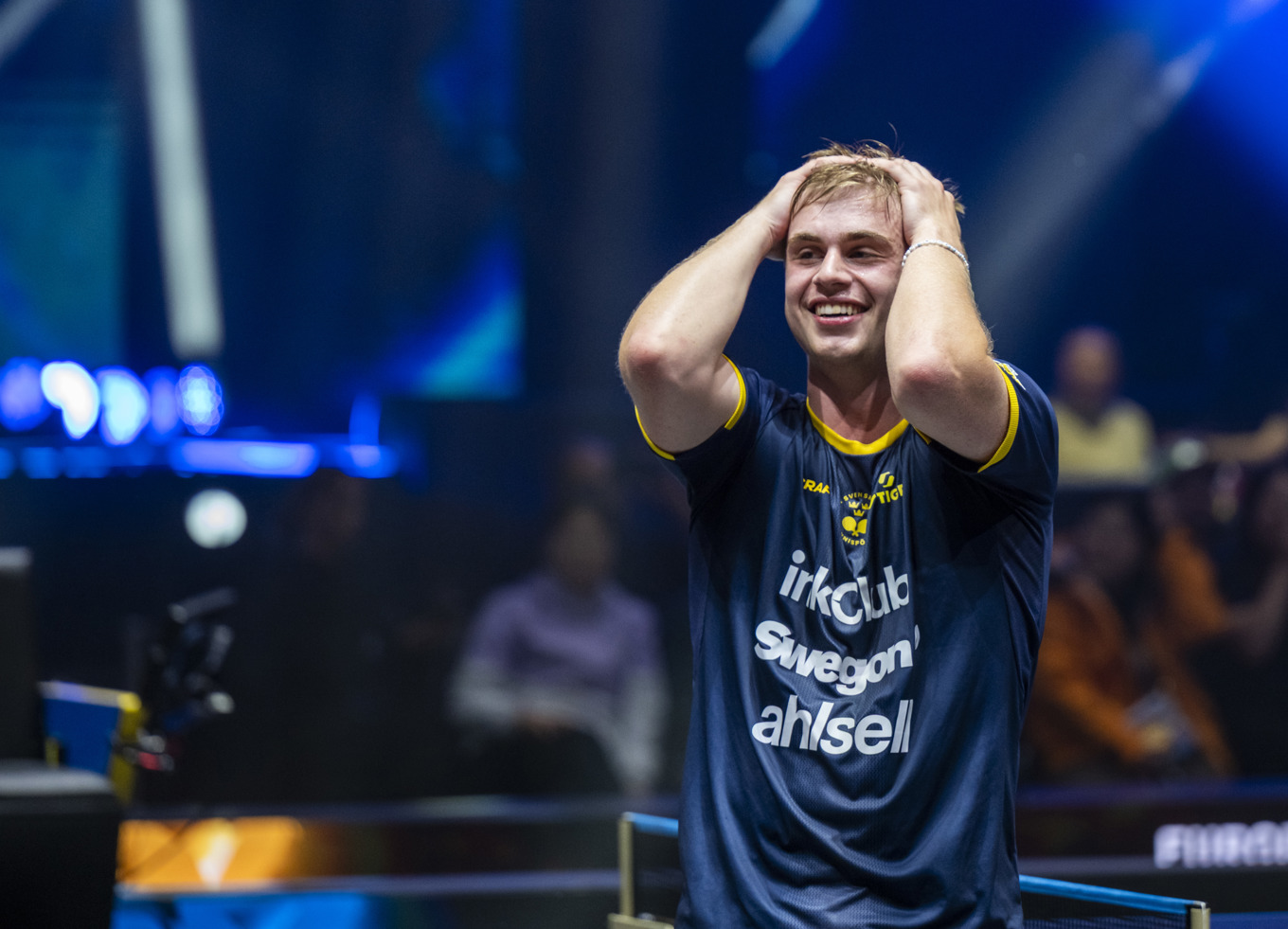 Truls Möregårdh när det stod klart att han vunnit finalen mot den kinesiske världsettan Lin Shidong i stortävlingen Europe Smash i Malmö arena. Foto: Johan Nilsson / TT