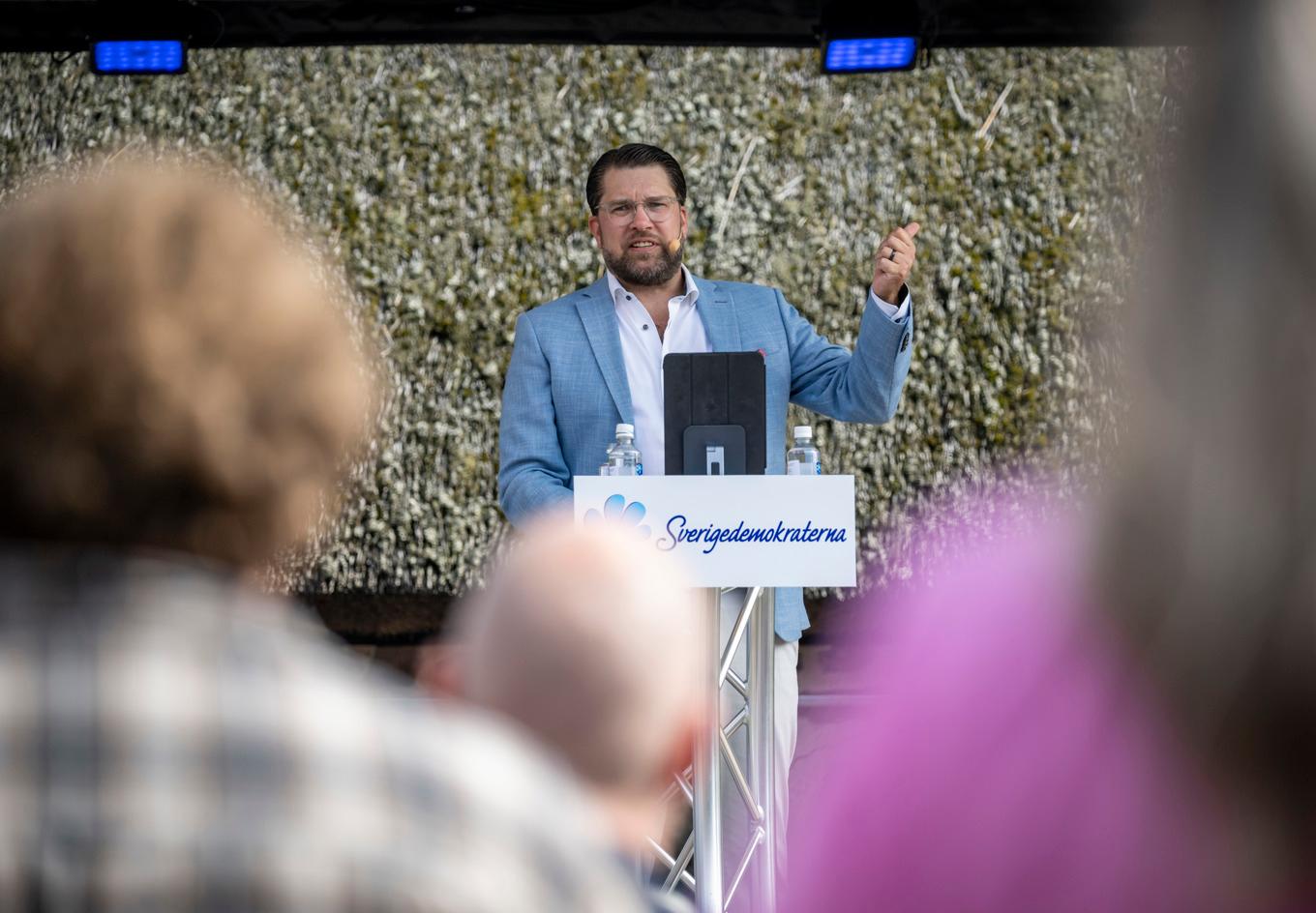 Jimmie Åkesson håller sitt årliga sommartal i Sölvesborg på lördagen. Foto: Johan Nilsson/TT