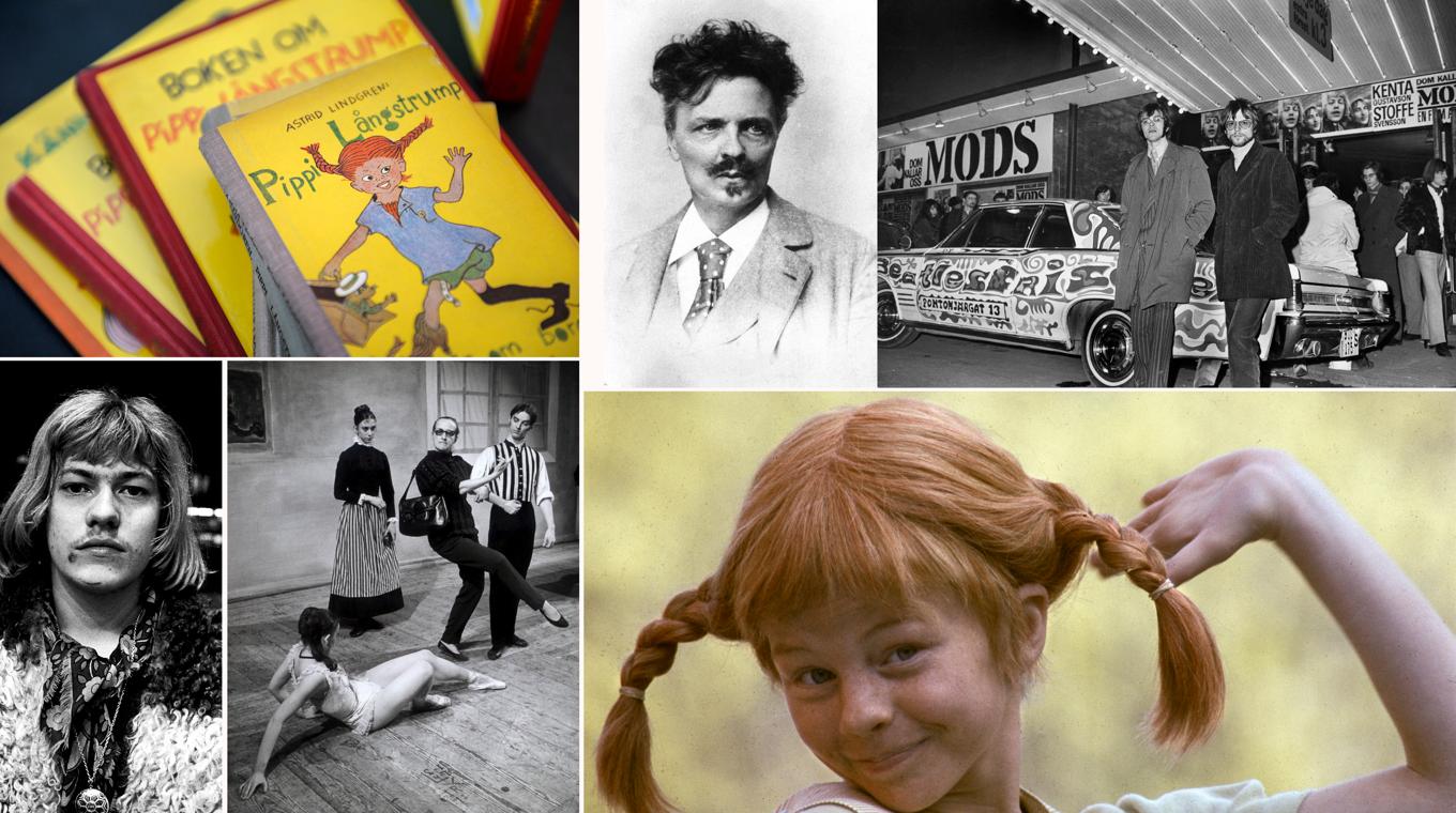Pippi Långstrump, August Strindbergs verk, filmen "Dom kallar oss mods" och Birgit Cullbergs dansverk "Fröken Julie" finns med i kulturkanonen. Foto: Hasse Holmberg/Anders Wiklund/Jan Collsiöö / TT