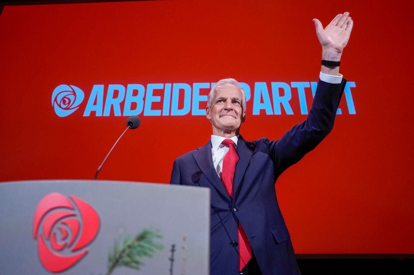 Jonas Gahr Støre, norsk statsminister och partiledare för socialdemokratiska Arbeiderpartiet under valvakan i Folkets hus i Oslo. Foto: Javad Parsa/AP/TT