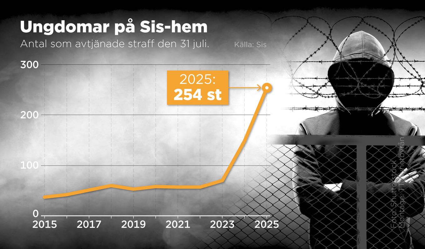 Antal ungdomar som avtjänade straff på Sis-hem den 31 juli. Foto: Anders Humlebo/TT