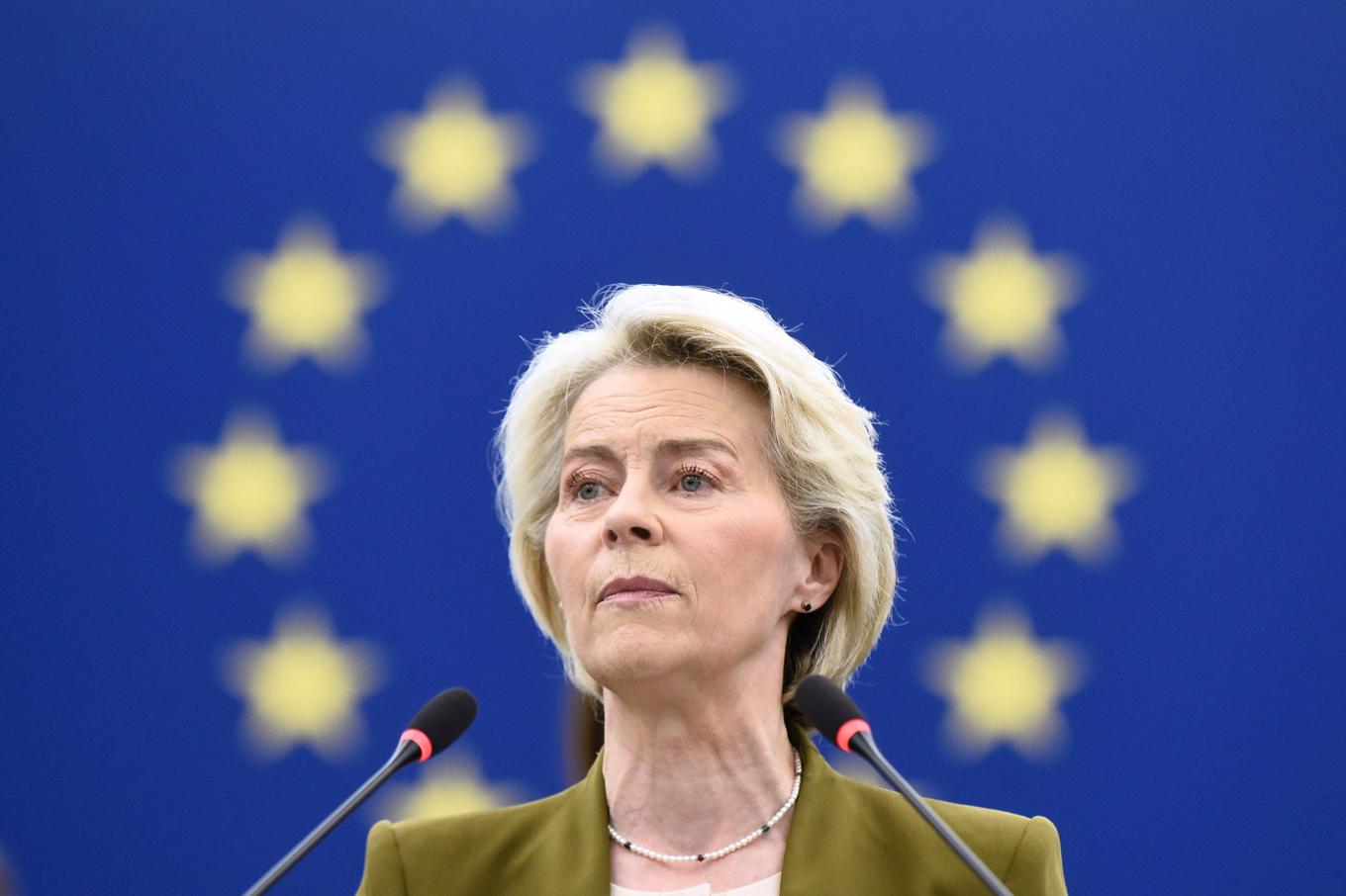 Ursula von der Leyen under det årliga talet. Foto: Pascal Bastien/AP/TT