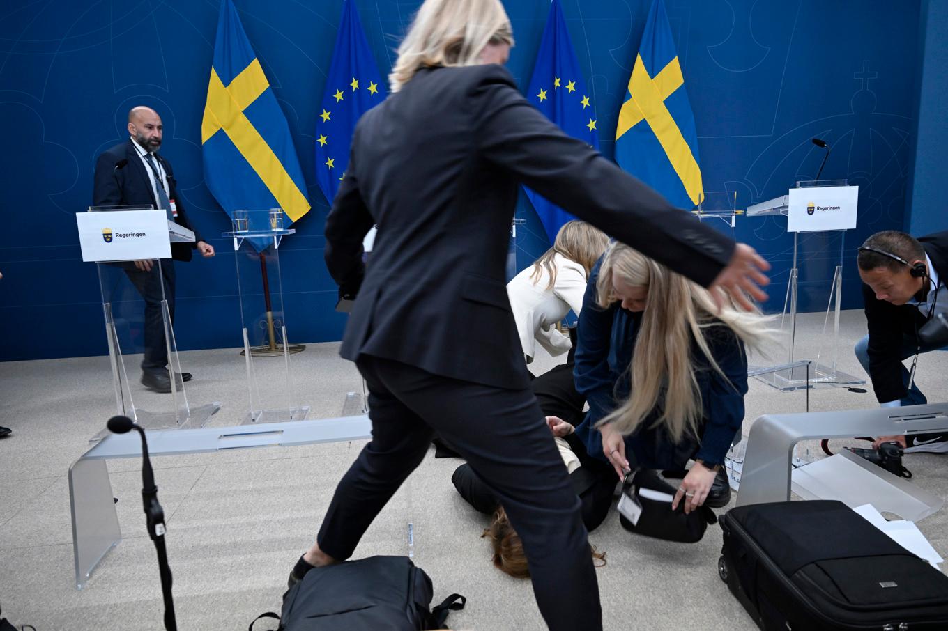 Den nya sjukvårdsministern Elisabet Lann (KD) svimmade under en pressträff på tisdagen. Foto: Fredrik Sandberg/TT