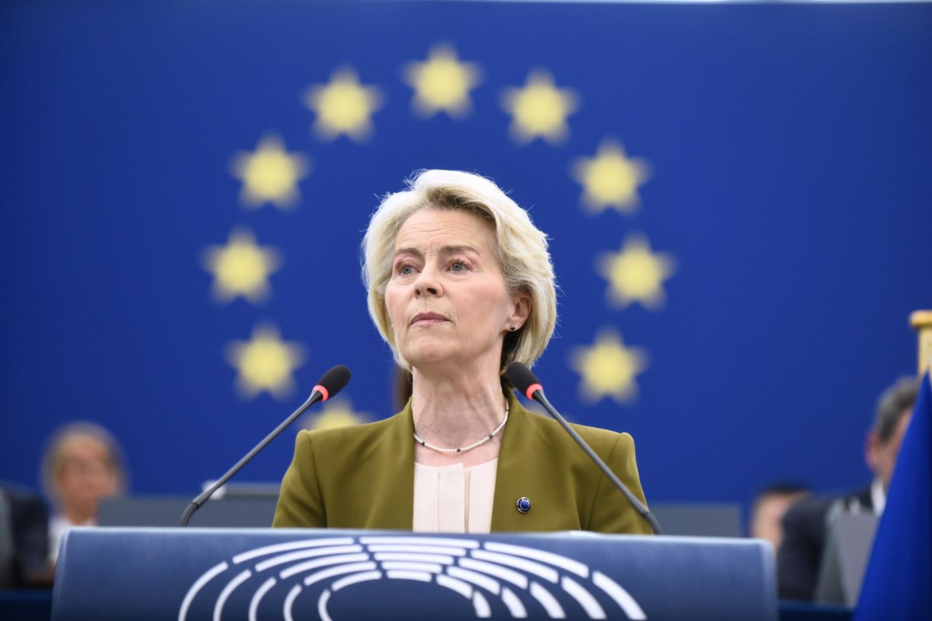 EU-kommissionens ordförande Ursula von der Leyen i ett tal i Strasbourg i förra veckan. Arkivfoto. Foto: Pascal Bastien/AP/TT