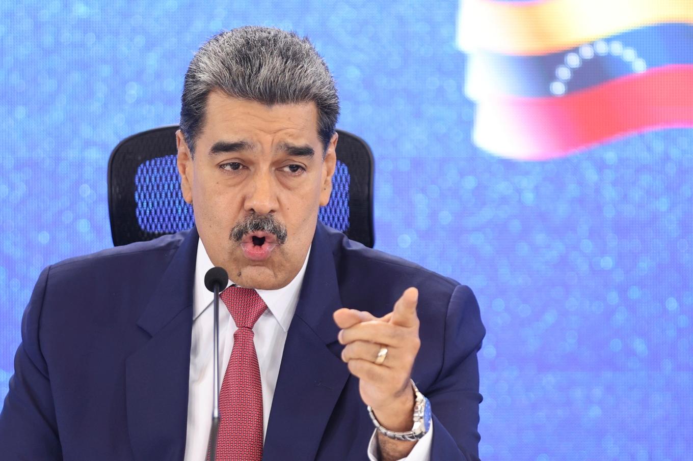 Venezuelas president Nicolás Maduro under en presskonferens på måndagen. Foto: Jesus Vargas/AP/TT