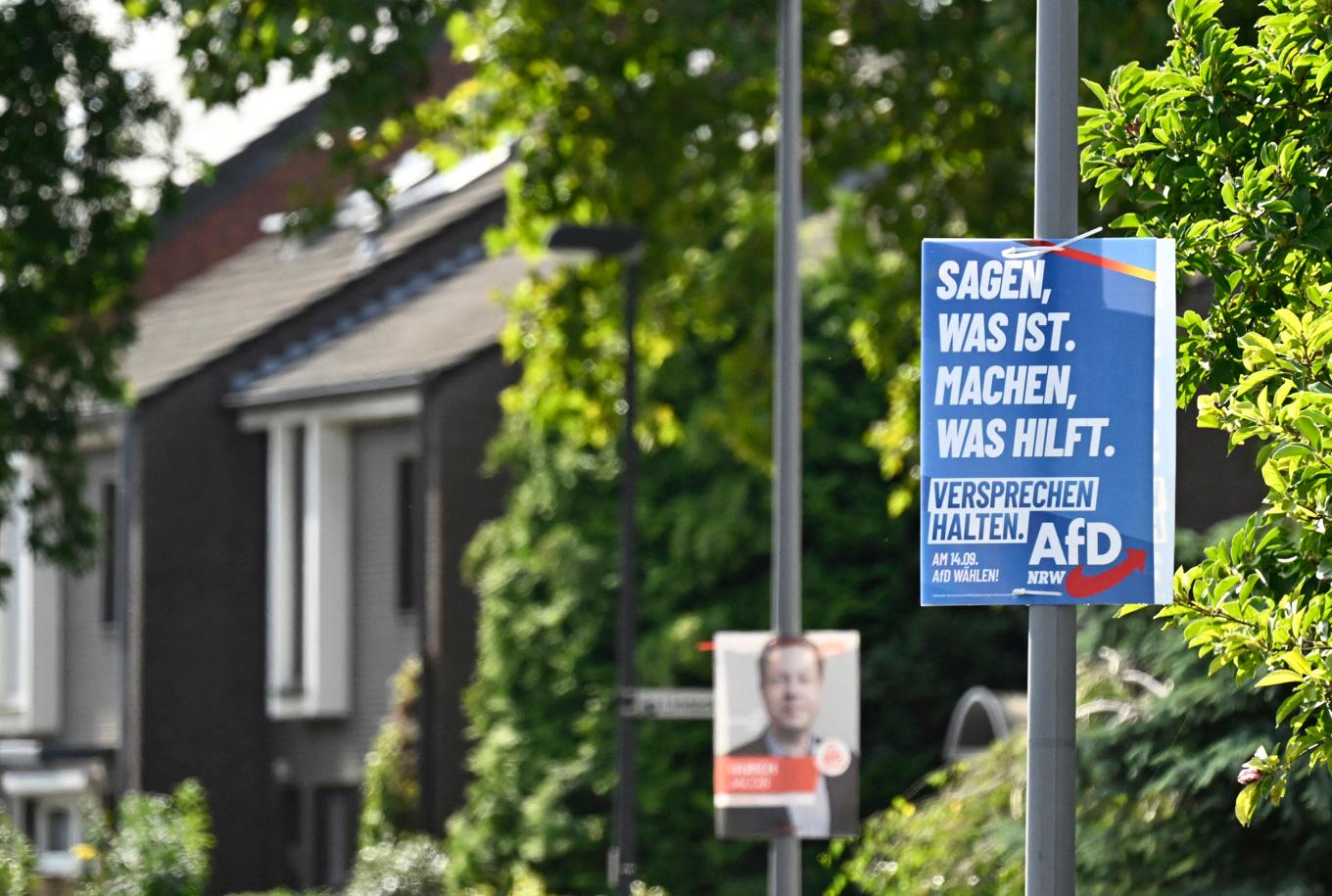 Valaffisch för AfD i Gelsenkirchen inför lokalvalet i Nordrhein-Westfalen. Foto: Ina Fassbender/AFP via Getty Images