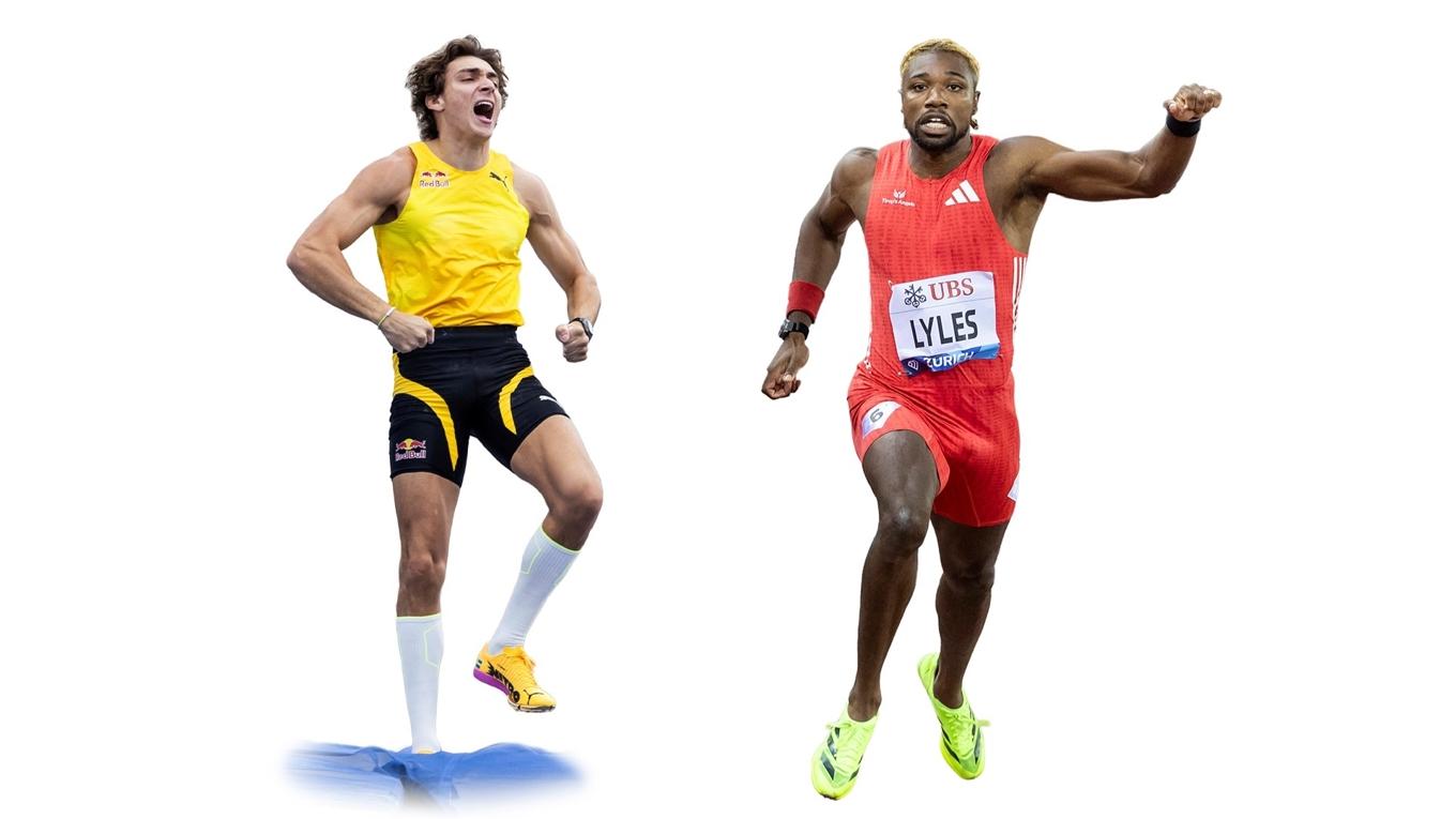 Armand Duplantis och Noah Lyles. Foto: Michel Buholzer/Keystone via AP