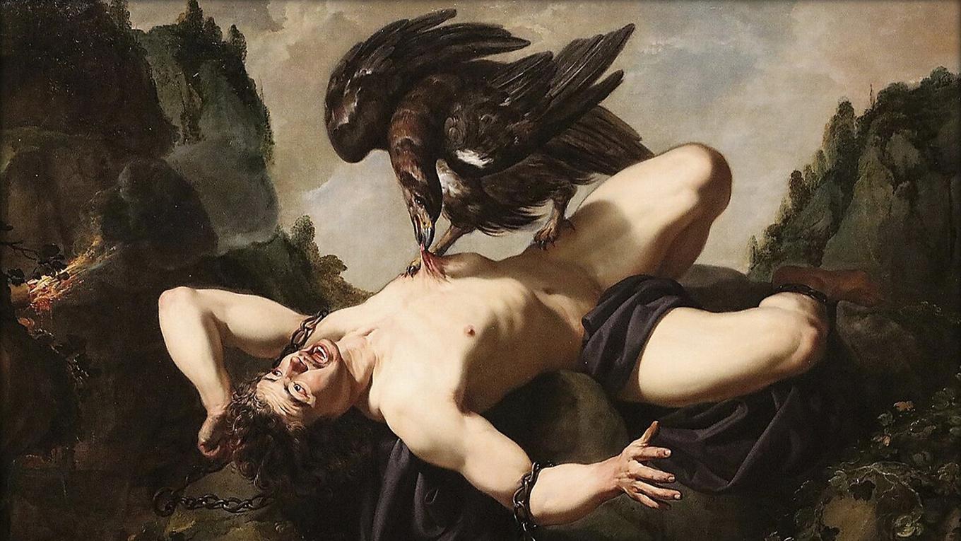 Trots att Prometheus får utstå hemska kval står han fast vid riktigheten i sina gärningar. Målning av Theodoor Rombouts (1597–1637). Foto: Public Domain