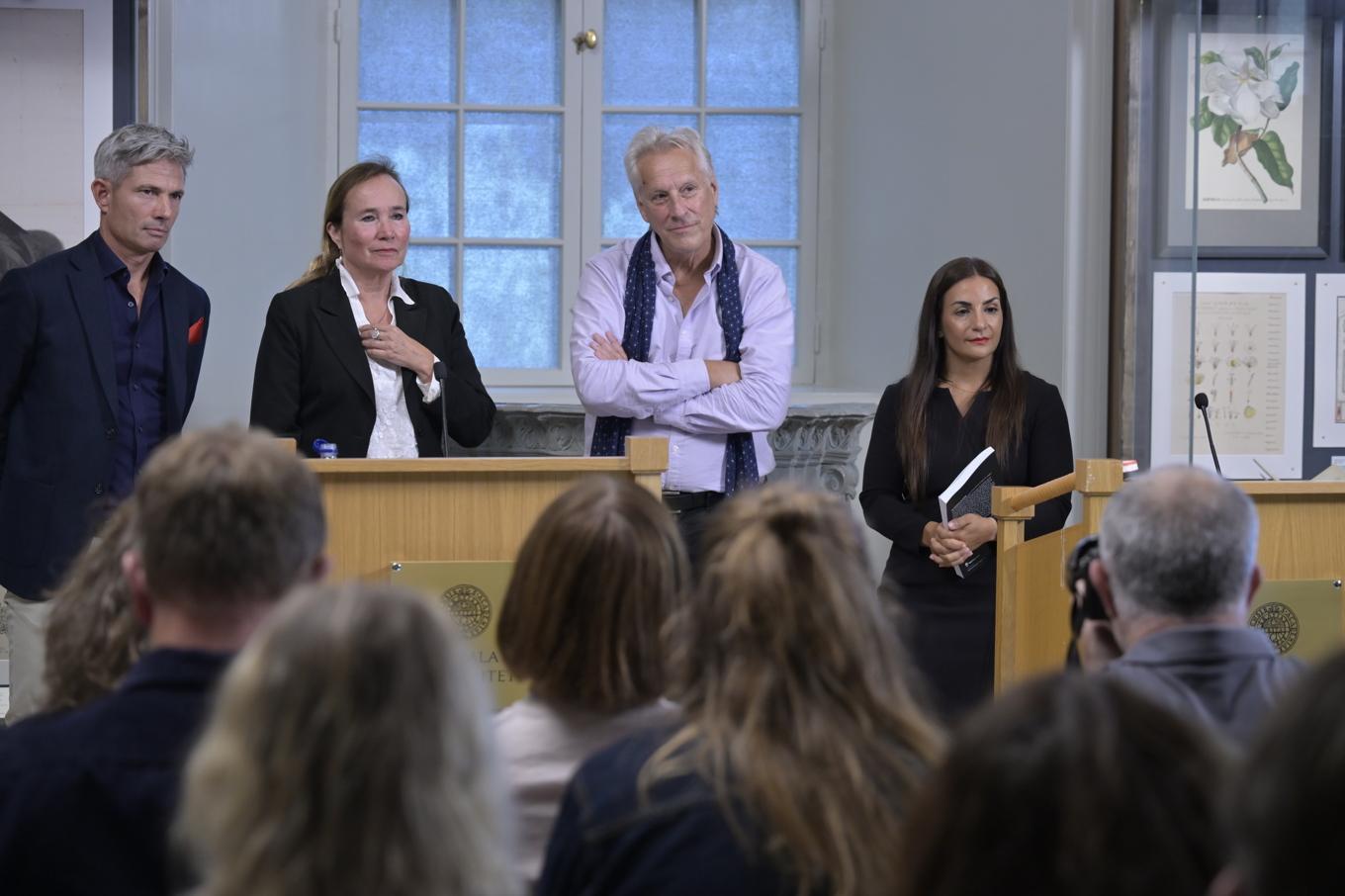 Bild från presentationen av Kulturkanon vid Gustavianum i Uppsala den 2 september. Längst till höger syns Lars Trädgårdh och kulturminister Parisa Liljestrand. Foto: Roger Sahlström