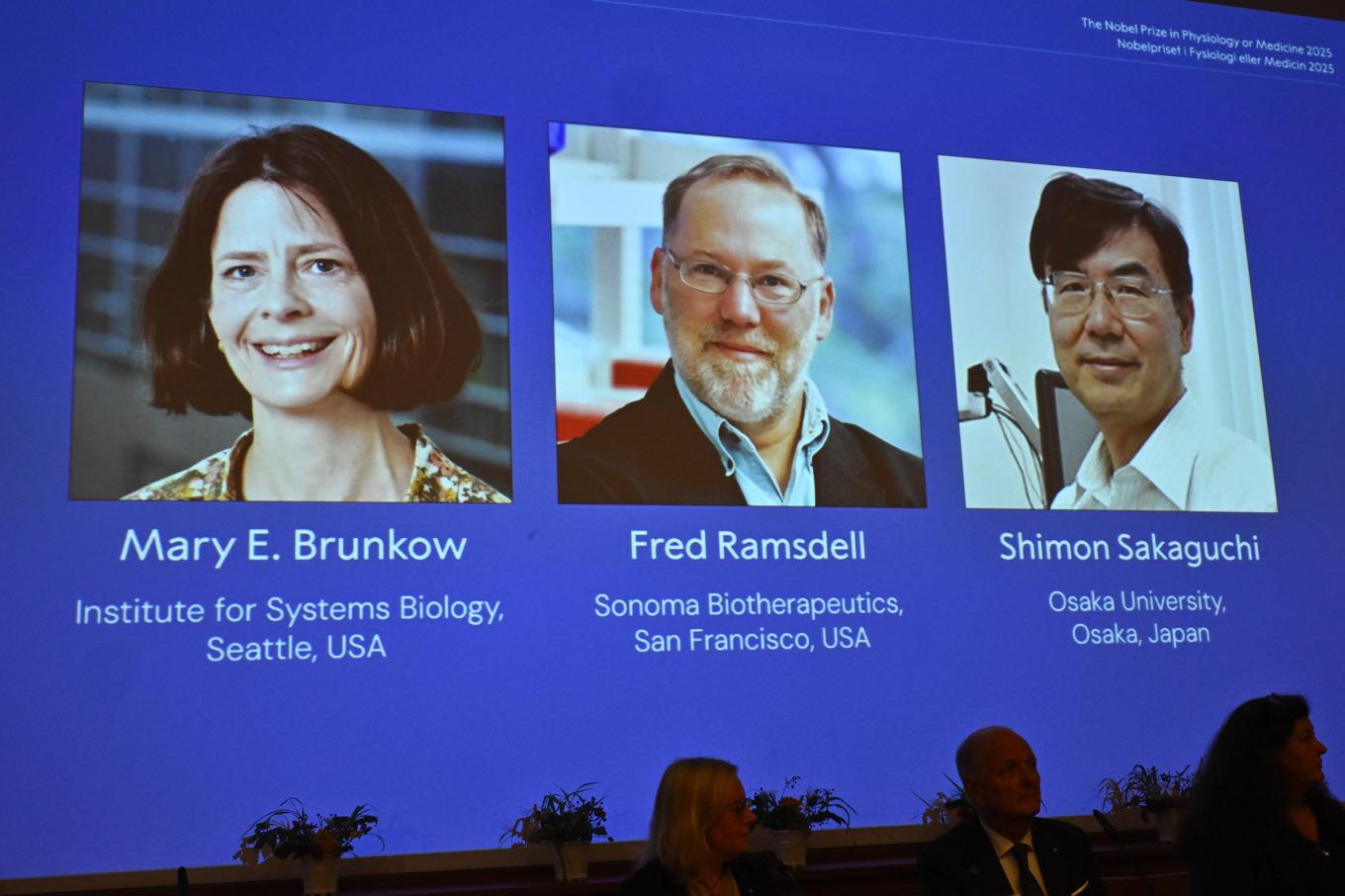 Mary E Brunkow, Fred Ramsdell och Shimon Sakaguchi tilldelas årets Nobelpris i medicin eller fysiologi. Foto: Claudio Bresciani/TT