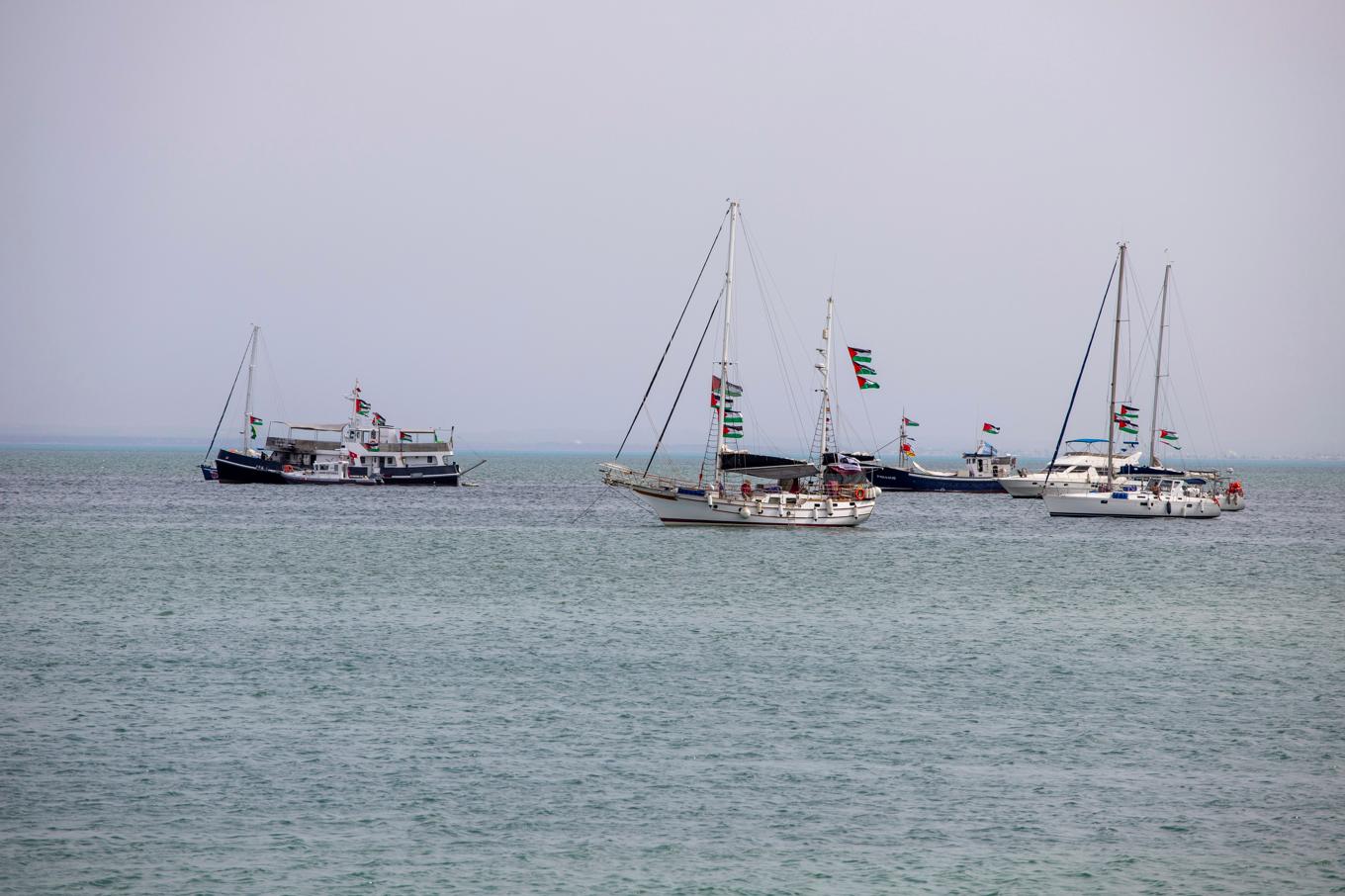 Arkivbild av fartyg från den tidigare Gazakonvojen, Global Sumud Flotilla, som bestod av 42 båtar. Foto: Anis Mili/AP/TT