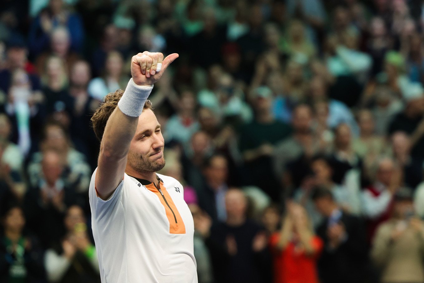 Norges Casper Ruud efter att ha vunnit singelfinalen i Nordic Open mot Frankrikes Ugo Humbert. Foto: Nils Petter Nilsson/TT