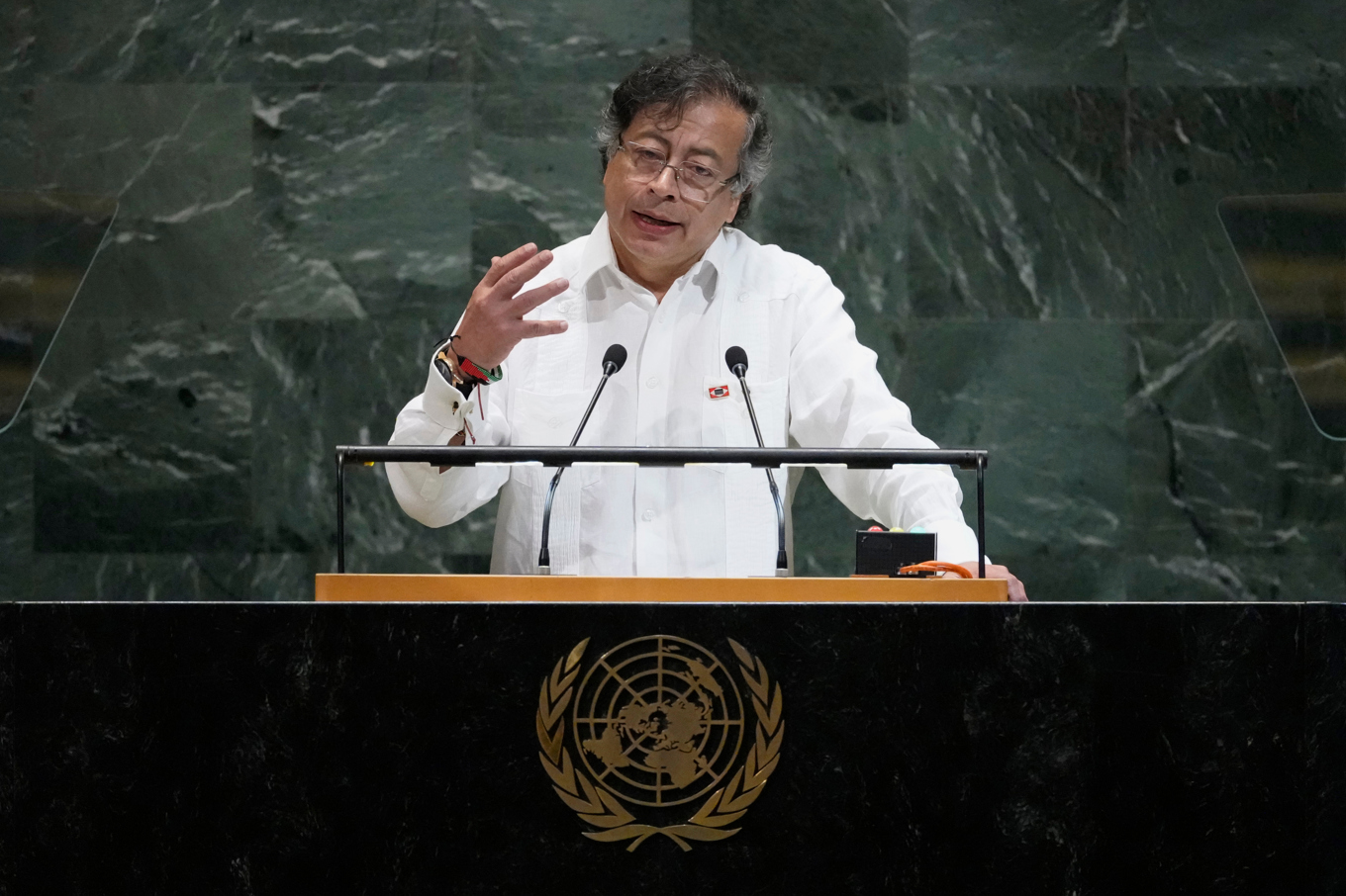 Colombias president Gustavo Petro under FN:s generalförsamling tidigare i år. Foto: Pamela Smith/AP/TT