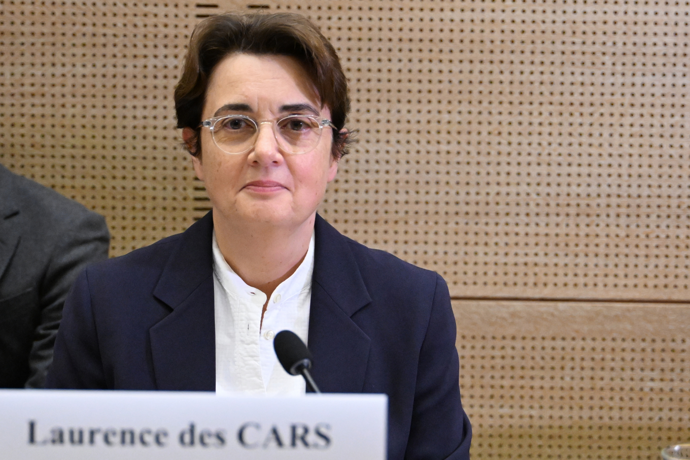 Louvrens chef Laurence des Cars under sin utfrågning i franska senaten angående den spektakulära juvelstölden på onsdagen. Foto: Emma Da Silva/AP/TT