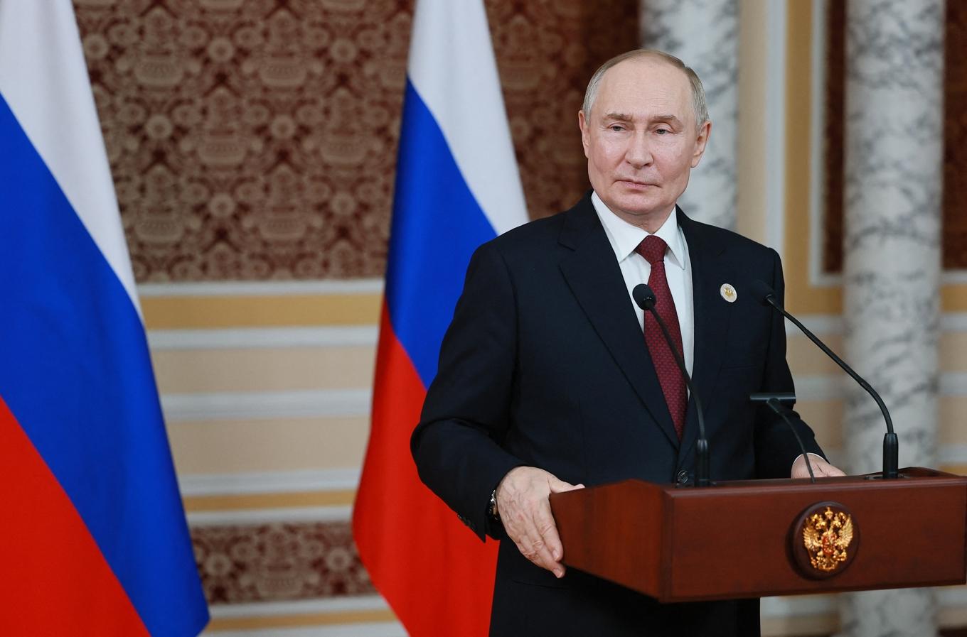 Rysslands president Vladimir Putin talar med reportrar efter ett toppmöte i Tadzjikistans huvudstad Dushanbe. Foto: Vladimir Smirnov/Pool/AFP via Getty Images