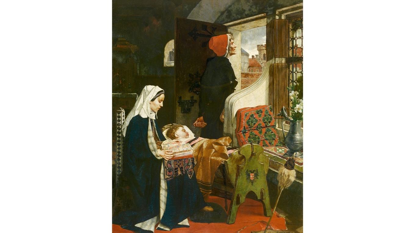”Johanna van der Gheynst vid sitt barns säng” av Victor Lagye (1861). Foto: Public Domain