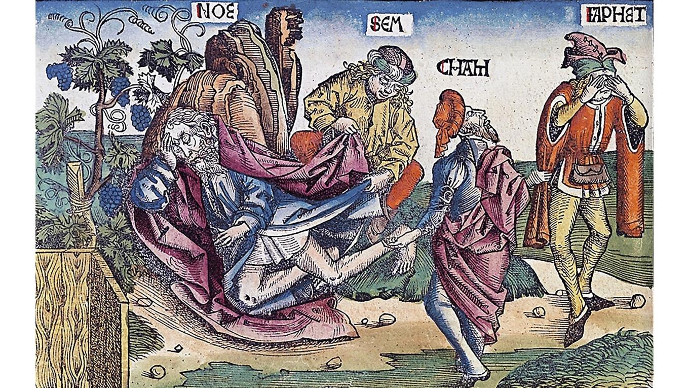 Noa med sönerna Ham, Sem och Jafet. Bild från ”Nürnbergkrönikan”, ett uppslagsverk från 1493 av Hartmann Schedel. Foto: Public Domain