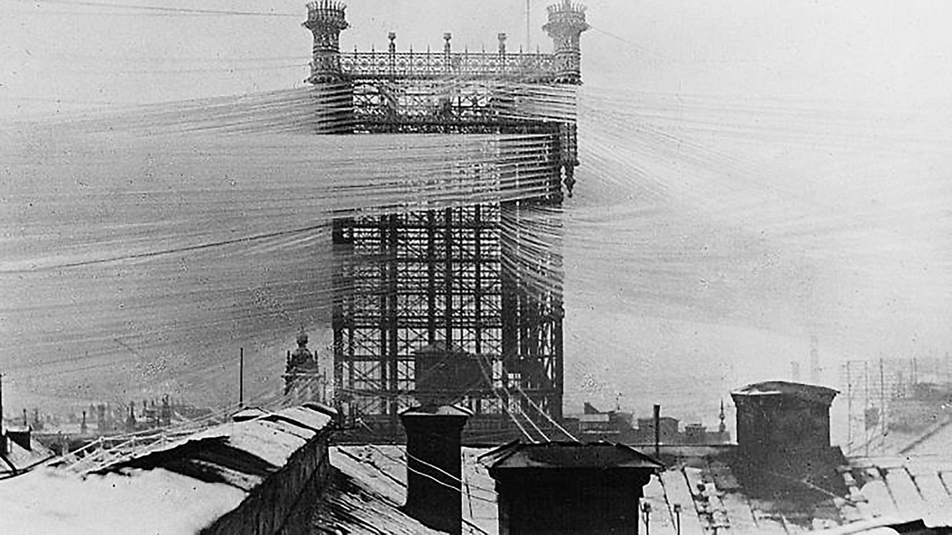 Telefontornet i Stockholm år 1890 – en bild för gemenskapen som en väv av relationer. Fotograf okänd. Foto: Tekniska Museet