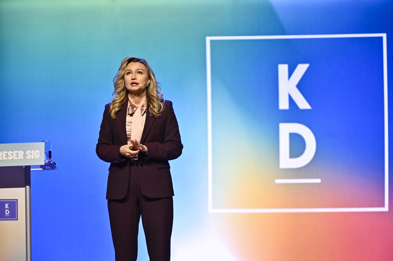 Kristdemokraternas partiledare Ebba Busch inledde partiets riksting i Linköping med sitt tal på fredagen. Foto: Anders Wiklund/TT