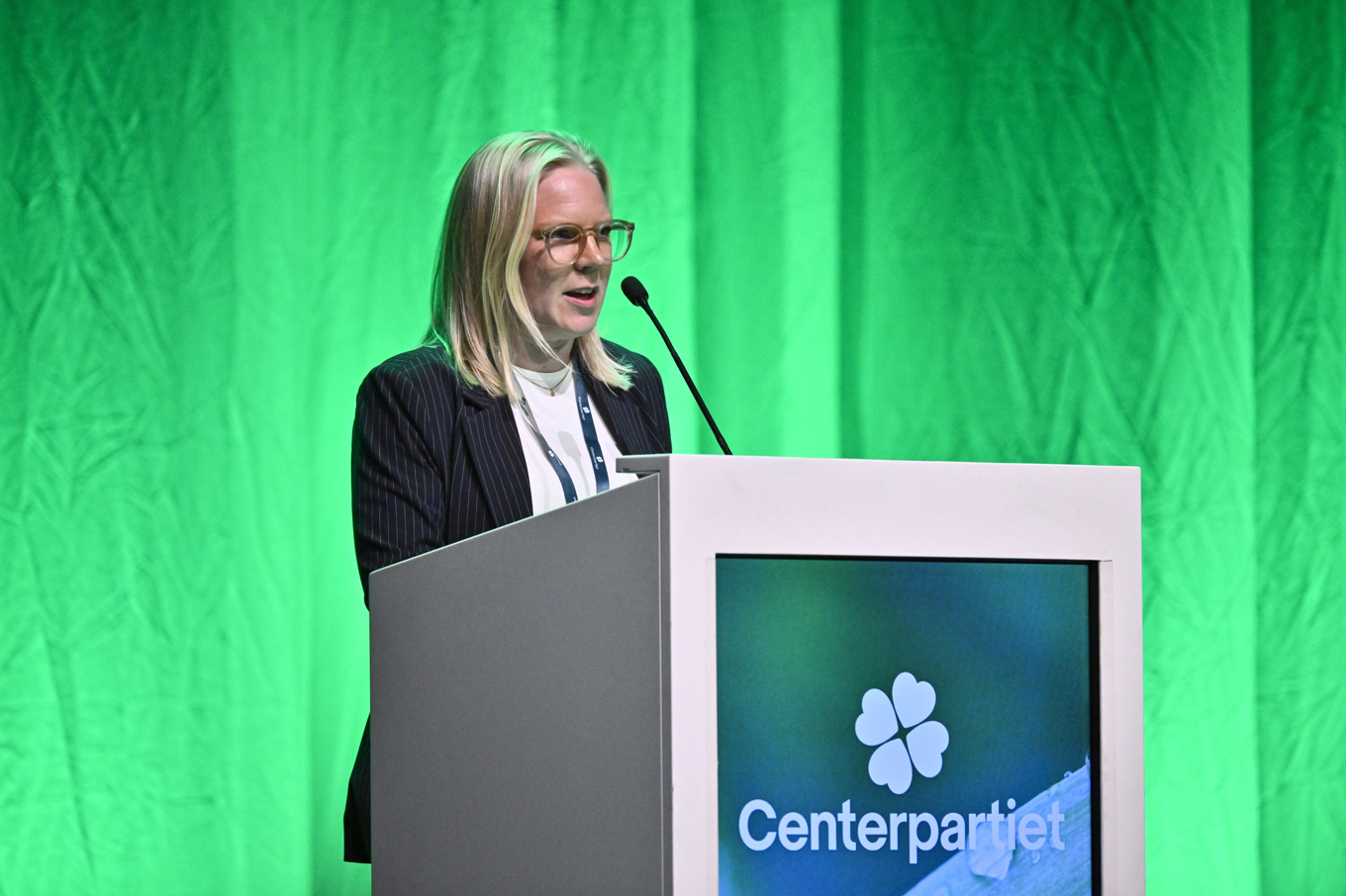 Karin Ernlund under C:s partistämma i Karlstad förra helgen. Foto: Christine Olsson/TT