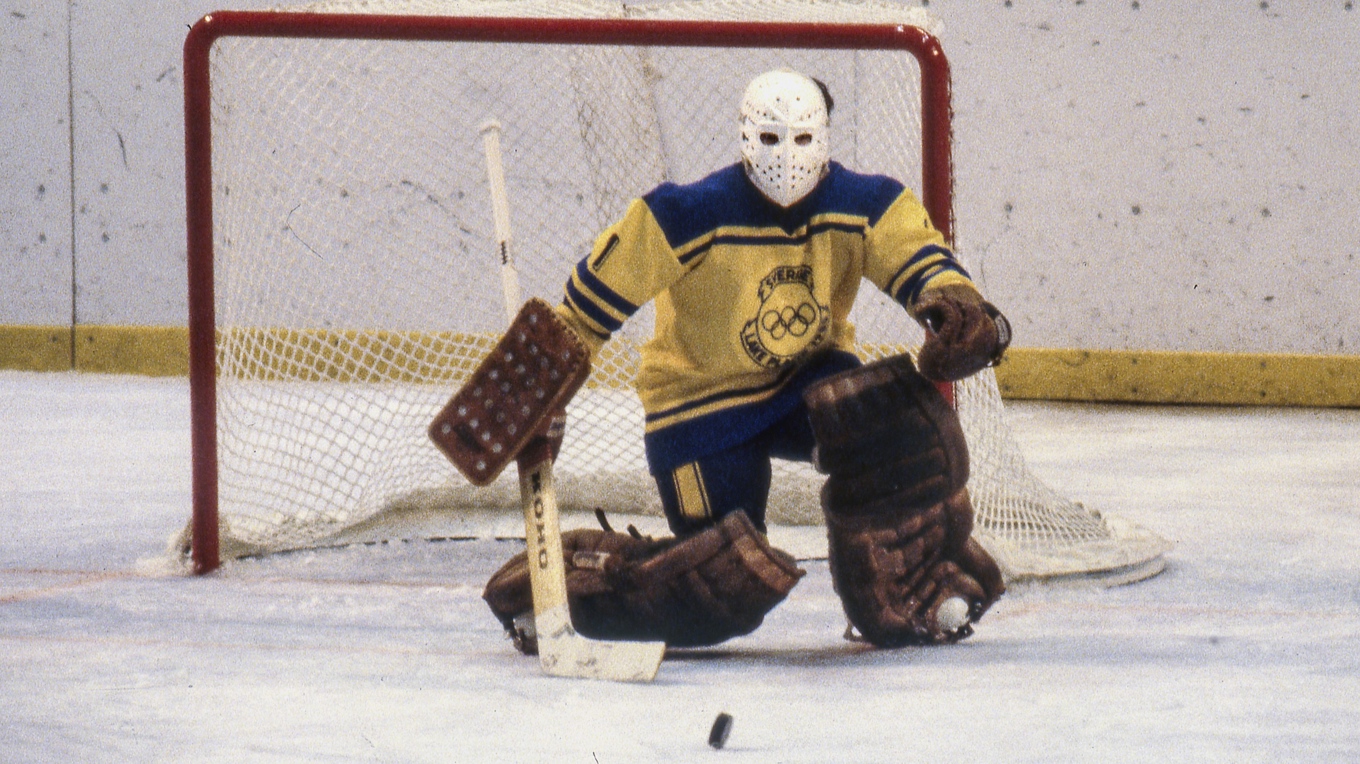 Pelle Lindbergh under OS i Lake Placid 1980. Sedermera kom han till sin drömklubb Philadelphia Flyers i NHL. Foto: EPU/TT