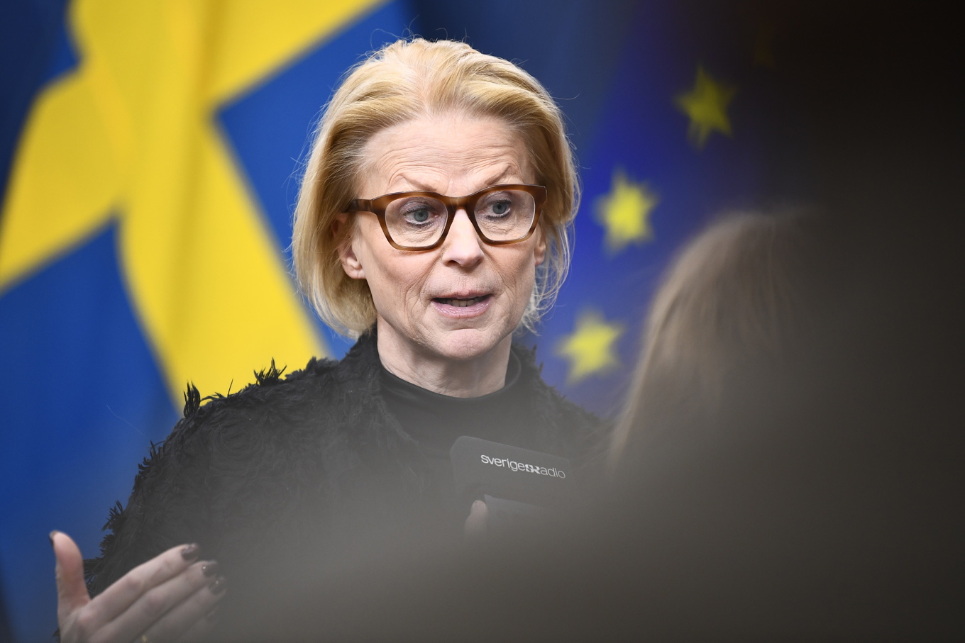 Finansminister Elisabeth Svantesson (M) under en pressträff om utvecklingen i svensk ekonomi. Foto: Lars Schröder/TT