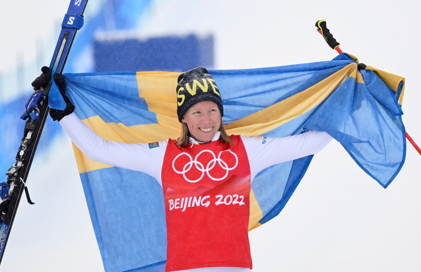 Sandra Näslund efter OS-guldet i Peking. Arkivbild. Foto: Pontus Lundahl/TT