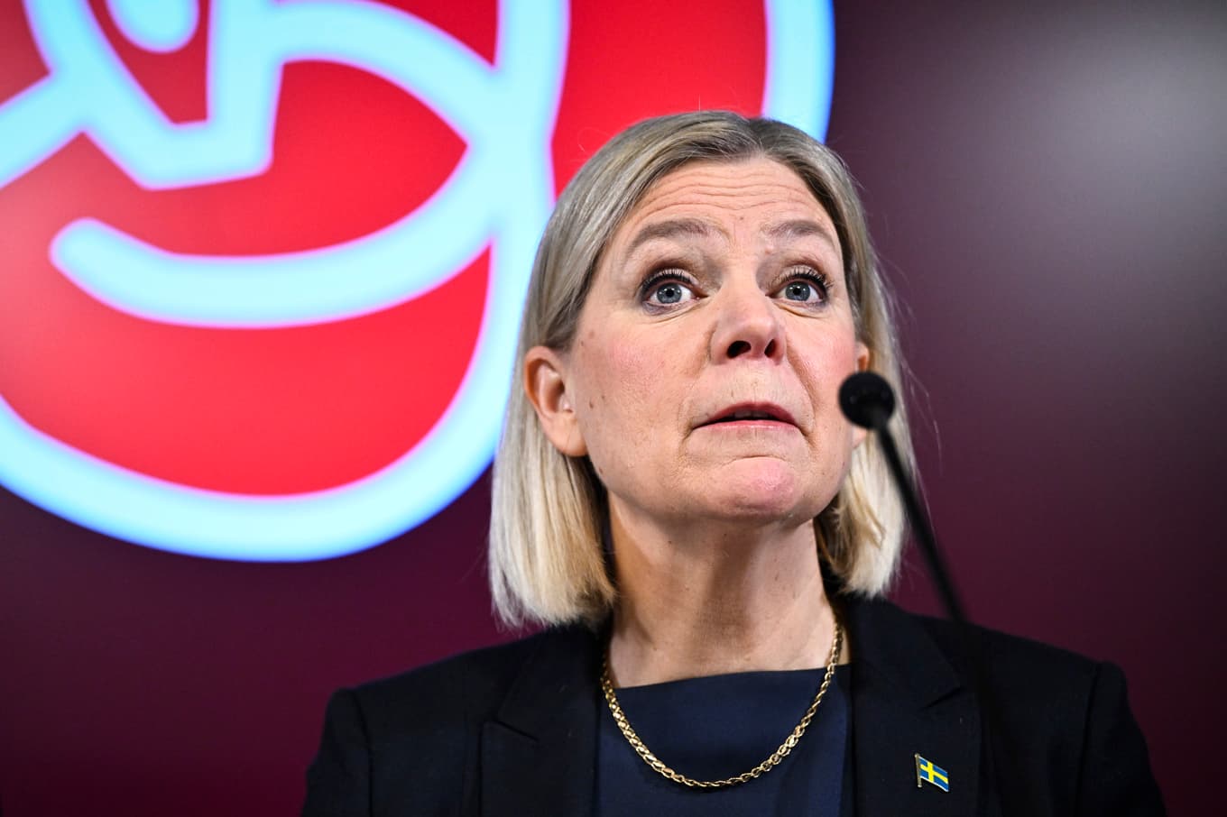 Socialdemokraternas partiledare Magdalena Andersson presenterar partiets plan inför valet. Foto: Fredrik Sandberg/TT