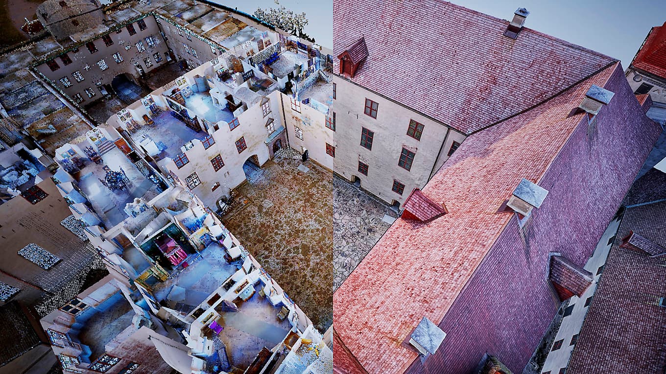 Den digitala 3D-modellen av Läckö slott skapades av Swescan genom drönare och kroppsburen laser. Foto: Swescan