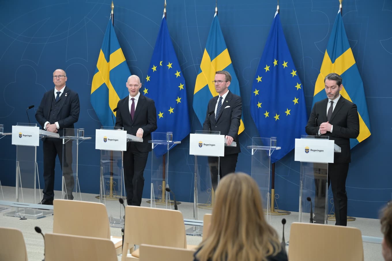 Mikael Eskilandersson (SD), riksdagsledamot, Niklas Wykman (M), finansmarknadsminister, Andreas Carlson (KD), bostads- och infrastrukturminister. Foto: Roger Sahlström.