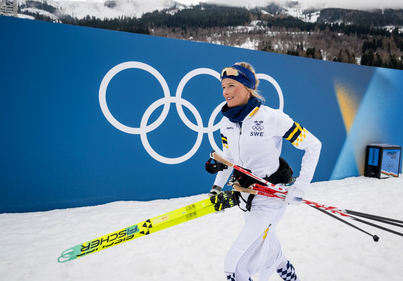 Frida Karlsson under gårdagens träning på Tesero Cross Country Stadium, där OS inleds med skiathlon i dag. Foto: Christine Olsson/TT