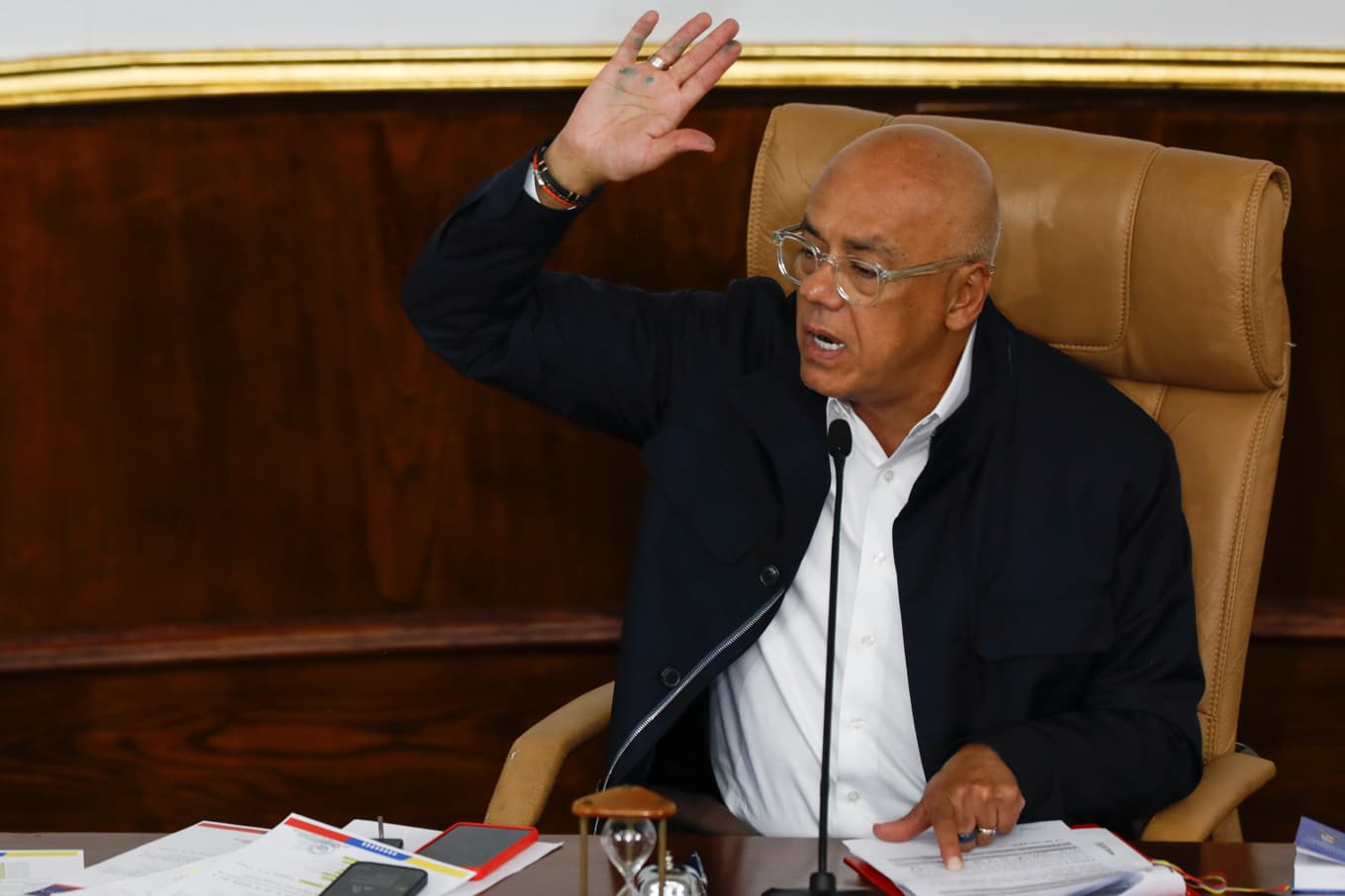 Jorge Rodríguez, talman i Venezuelas nationalförsamling. Foto: Cristian Hernandez/AP/TT