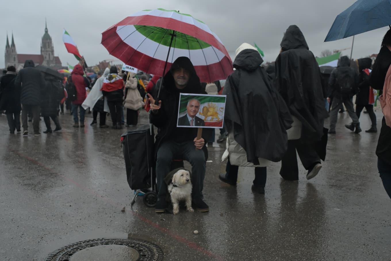Demonstration för kronprinsen Reza Pahlavi i München. Foto: Roger Sahlström