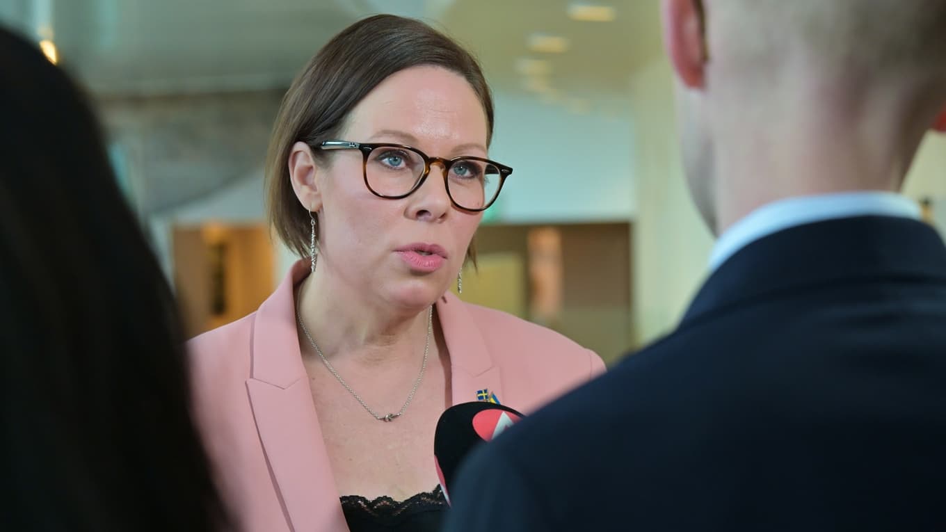 Utrikesminister Maria Malmer Stenergard (M) i riksdagen i samband med presentationen av regeringens utrikesdeklaration. Foto: Roger Sahlström.